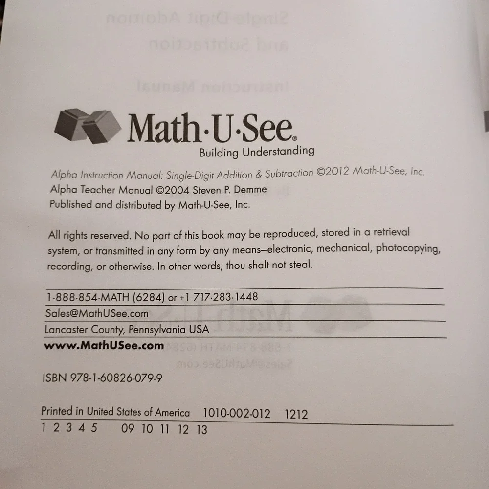 Math U‎ See Alpha Teachers Instruction Manual Instruction Manual Only Book EUC
